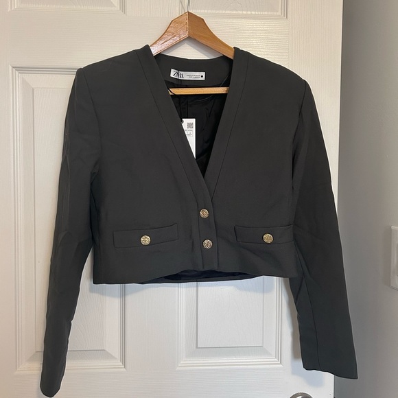 Zara NWT cropped grey blazer with shoulder pads- blogger’s favourite- XS - Picture 10 of 12